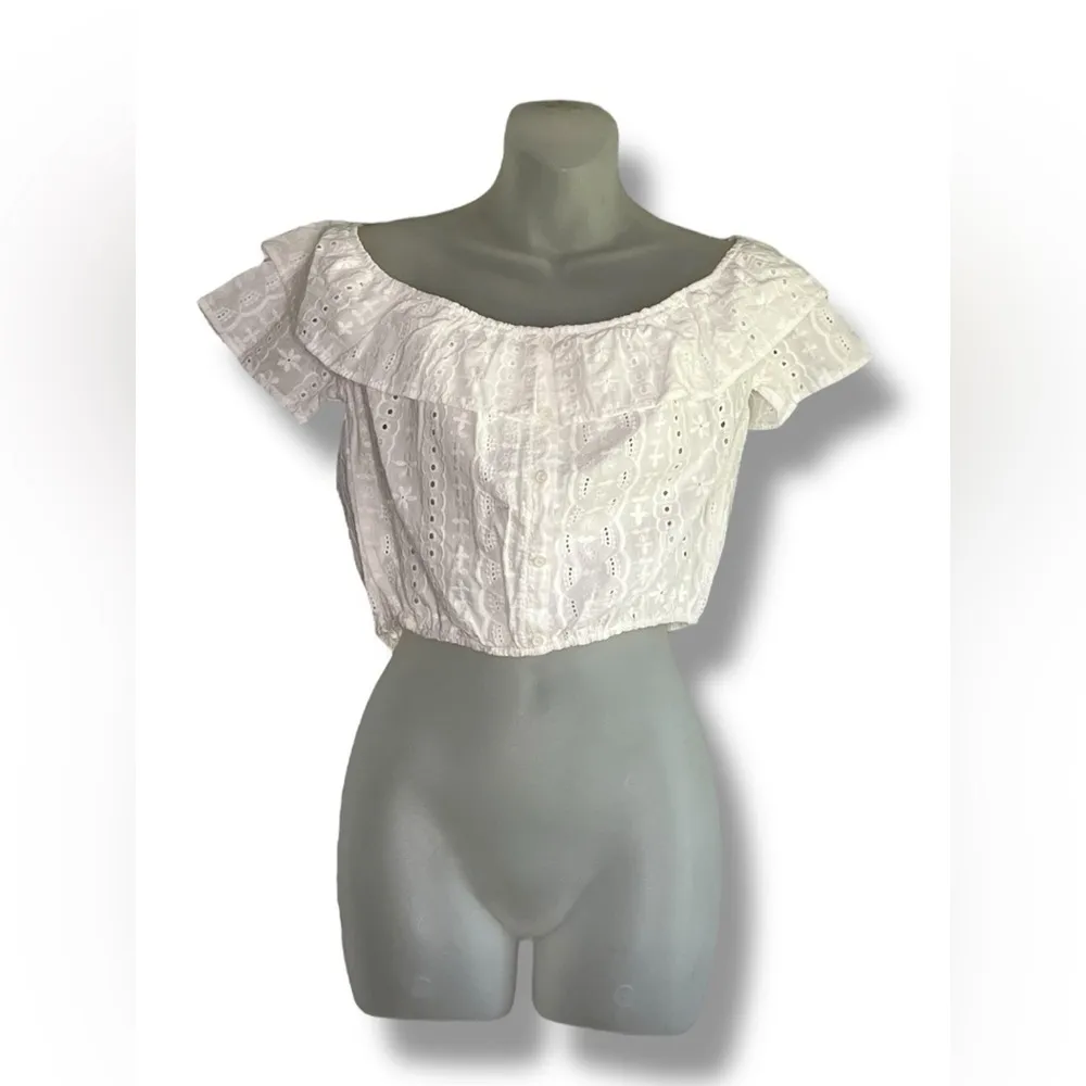 Ardene eyelet off the shoulder cropped summer top White Size M - Image 2