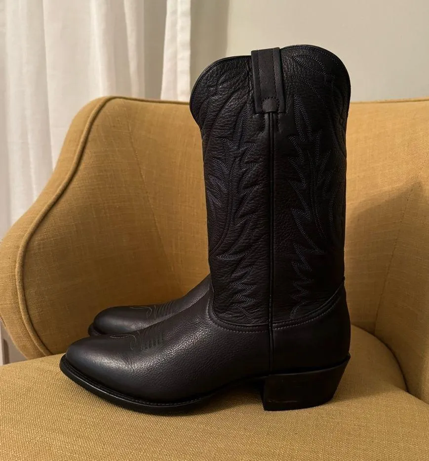 Genuine Leather Cowboy Boots Black Size 9 - Image 4