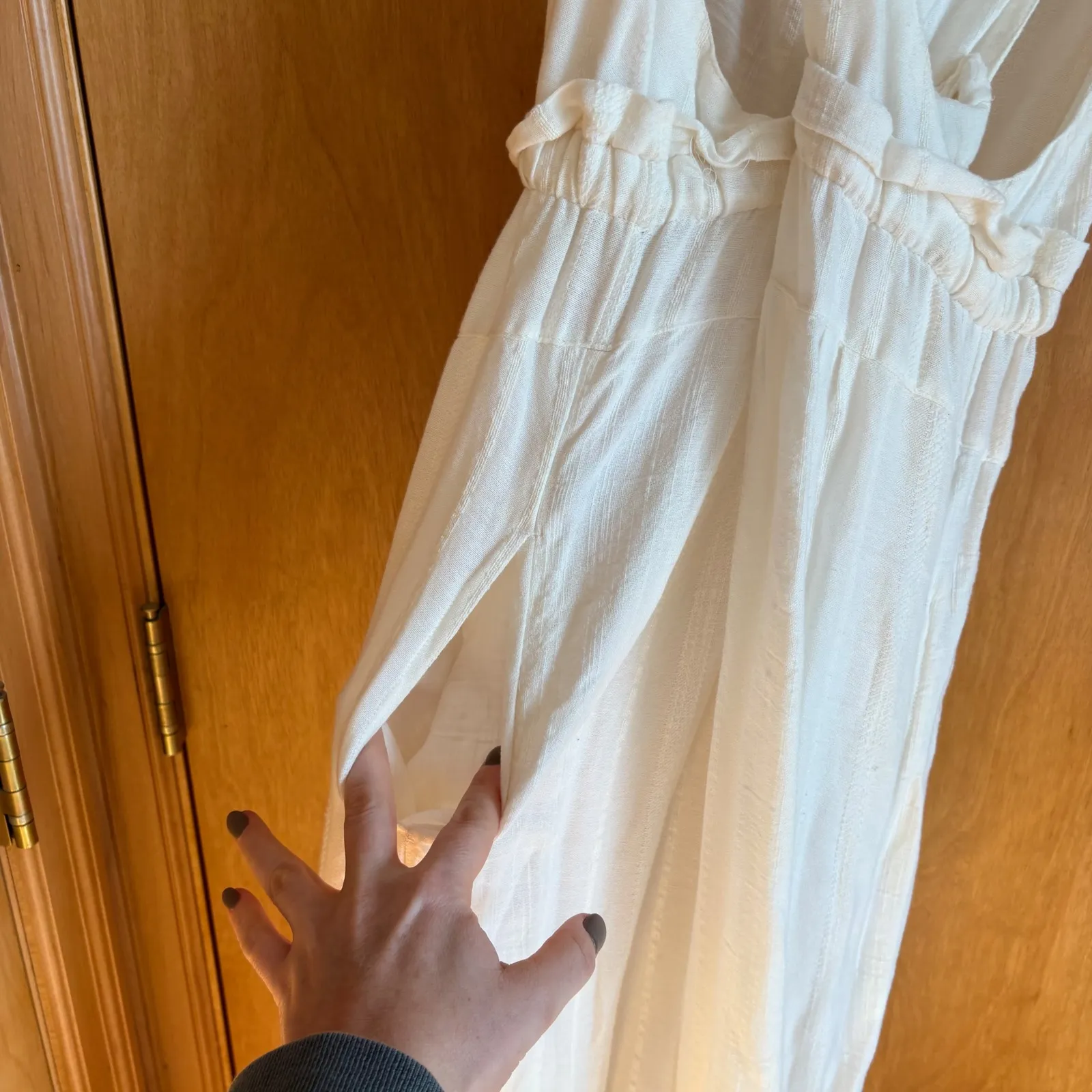 Free People White Textured Gauze Wide Leg Jumpsuit Boho Festival XS - Image 6