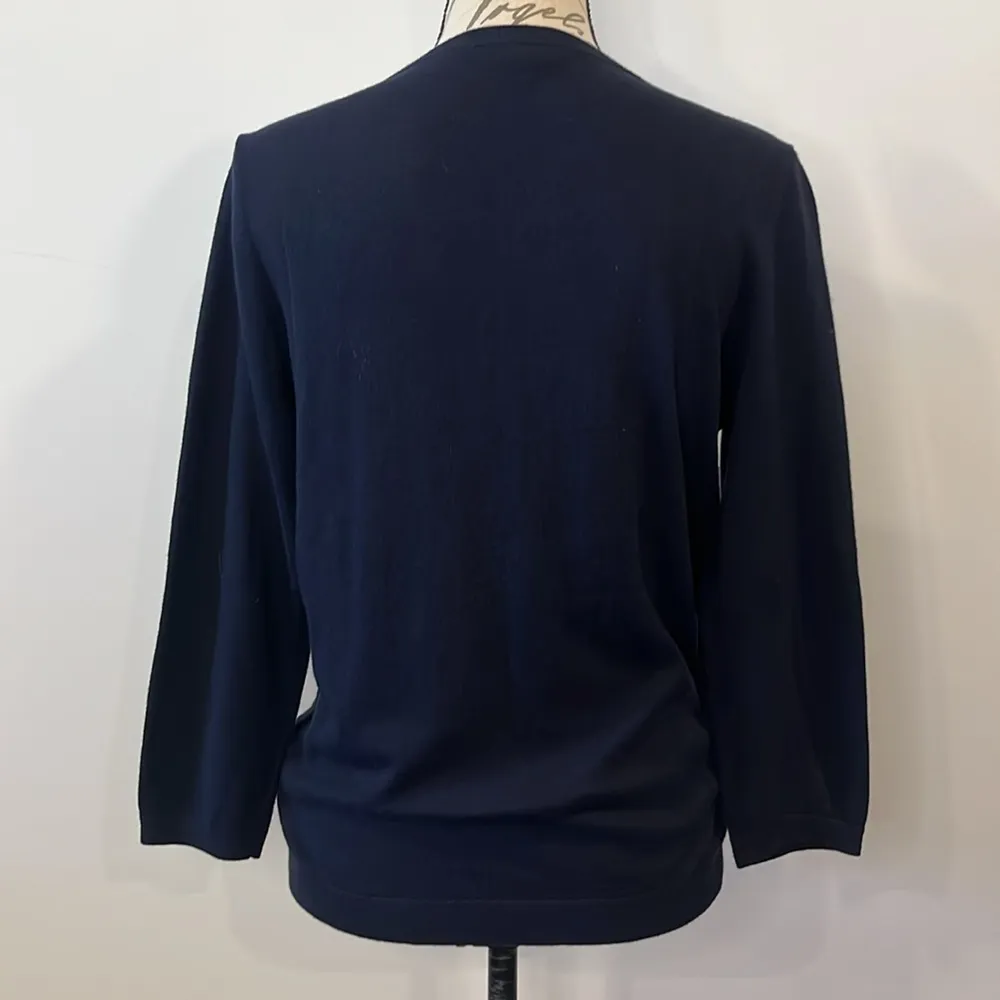 NWOT Talbots Charming navy blue embroidered dot cotton cardigan sweater M - Image 4