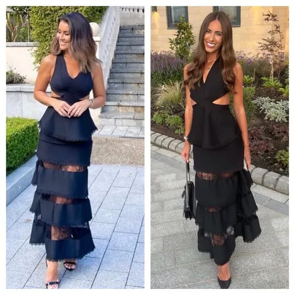 Anne Louise Boutique Gazelle Black Cut Out Tiered Maxi Dress Size 4 Wedding - Image 2