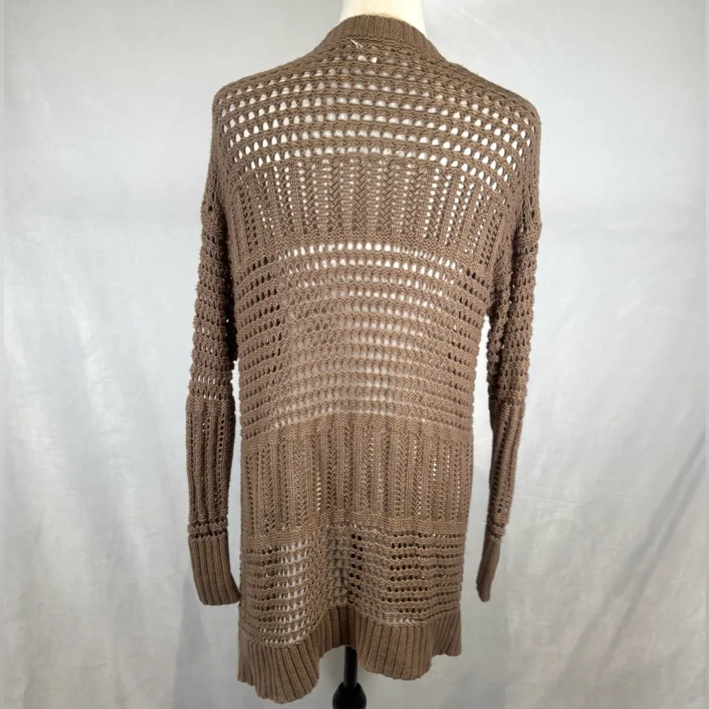 UpWest mocha open knit long line cardigan size small medium Tan - Image 3