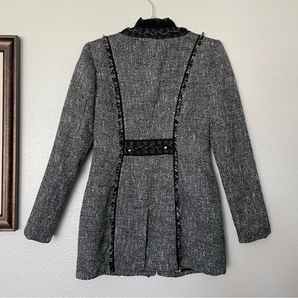 WHBM | Long Tweed Embellished Trophy Blazer Jacket Size 00 - Image 8