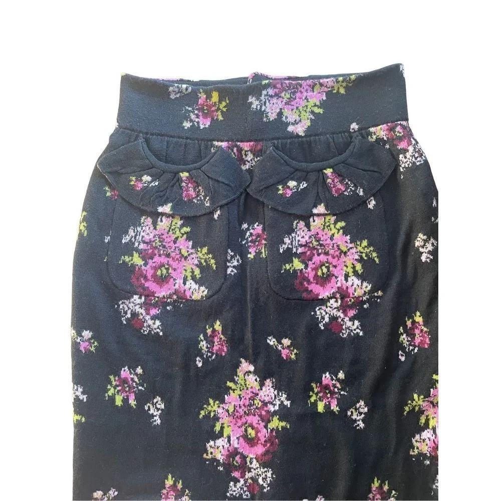 Anthropologie MOTH Agora & Odeon Scalloped Sweater Skirt Black Floral Sz 4 - Image 4
