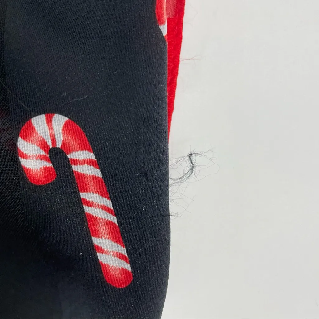 Vintage Christmas Scarf Candy Canes Square Sheer Stripes Holiday Red Black - Image 6