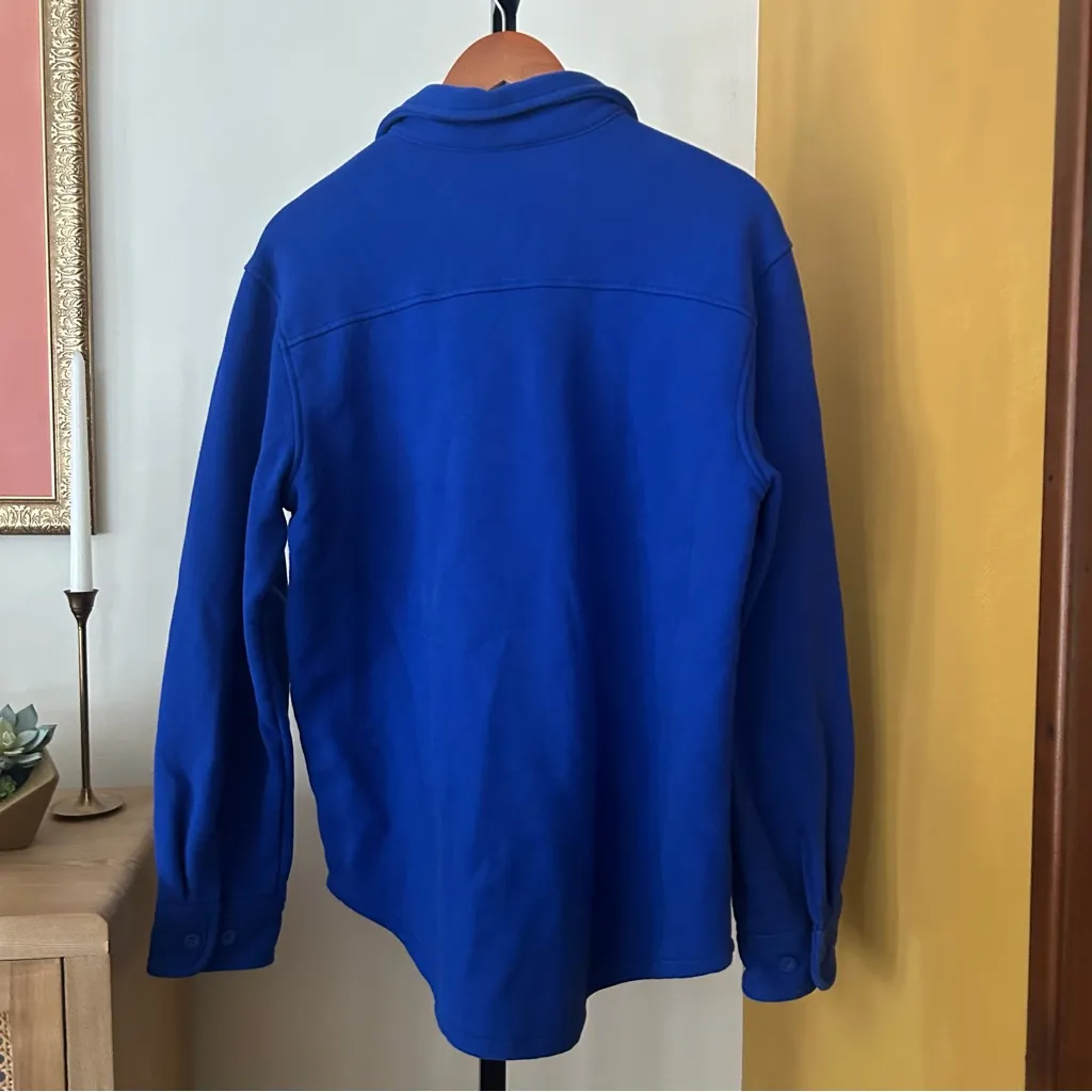 Aritzia TNA Cozy Fleece Boyfriend Fit Shacket Button Up Shirt Pocket Blue Size M Size M - Image 4