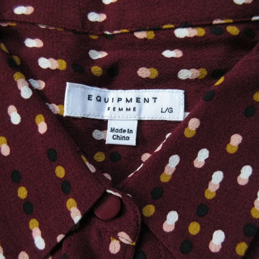 NWT Equipment Lemma in Tawny Port Multi Dot Woven Viscose Button Down Shirt L - Image 4