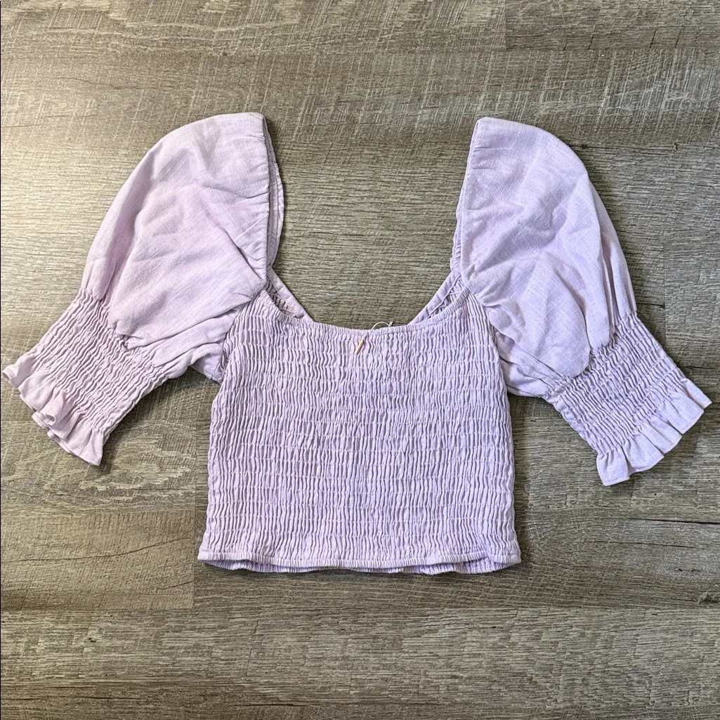 NWT MISA Los Angeles Calla Smocked Puff Sleeves Top In Lavender Size M - Image 4