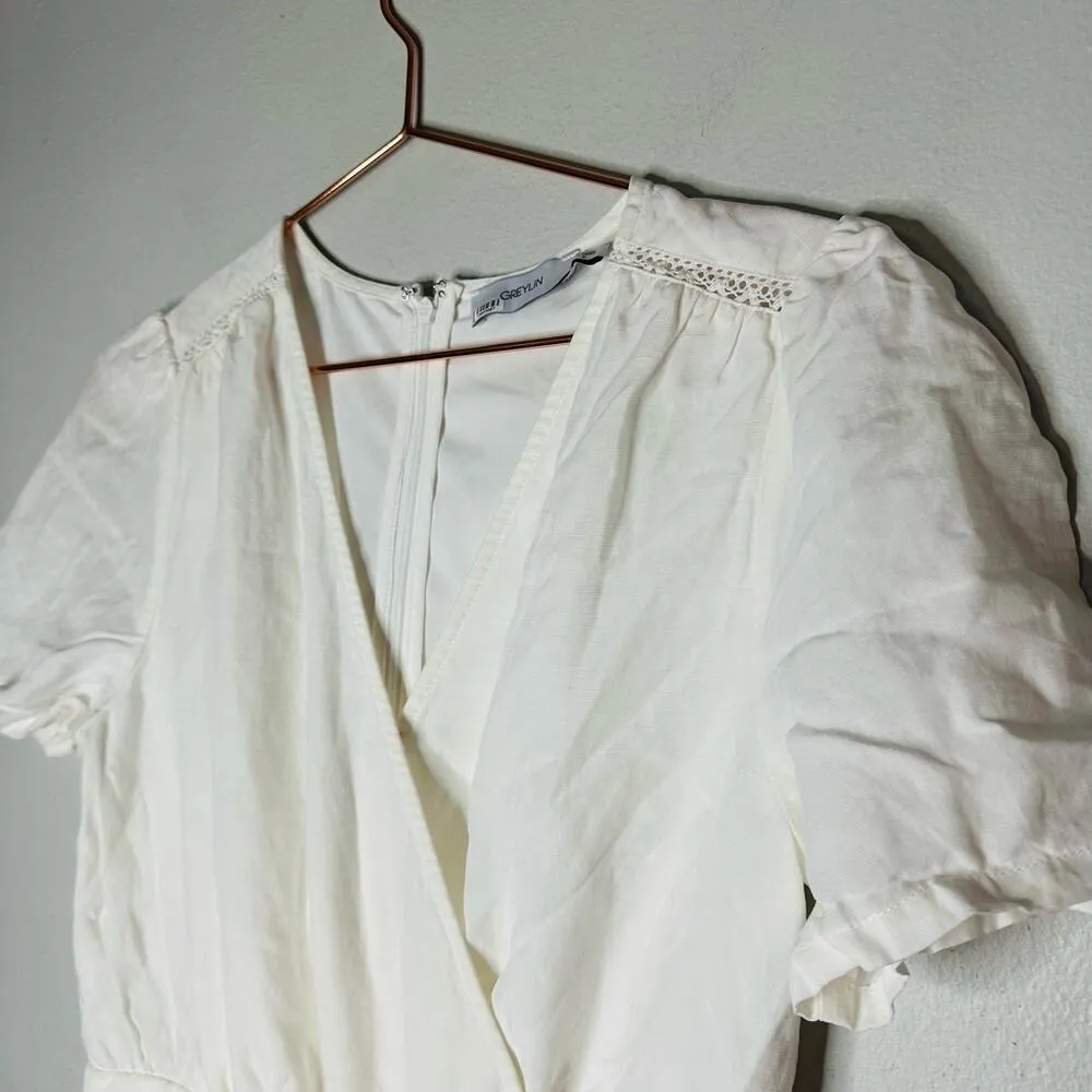 ANTHROPOLOGY GREYLIN White Jena Puff Sleeve Linen Cutout Jumpsuit Size Small - Image 6