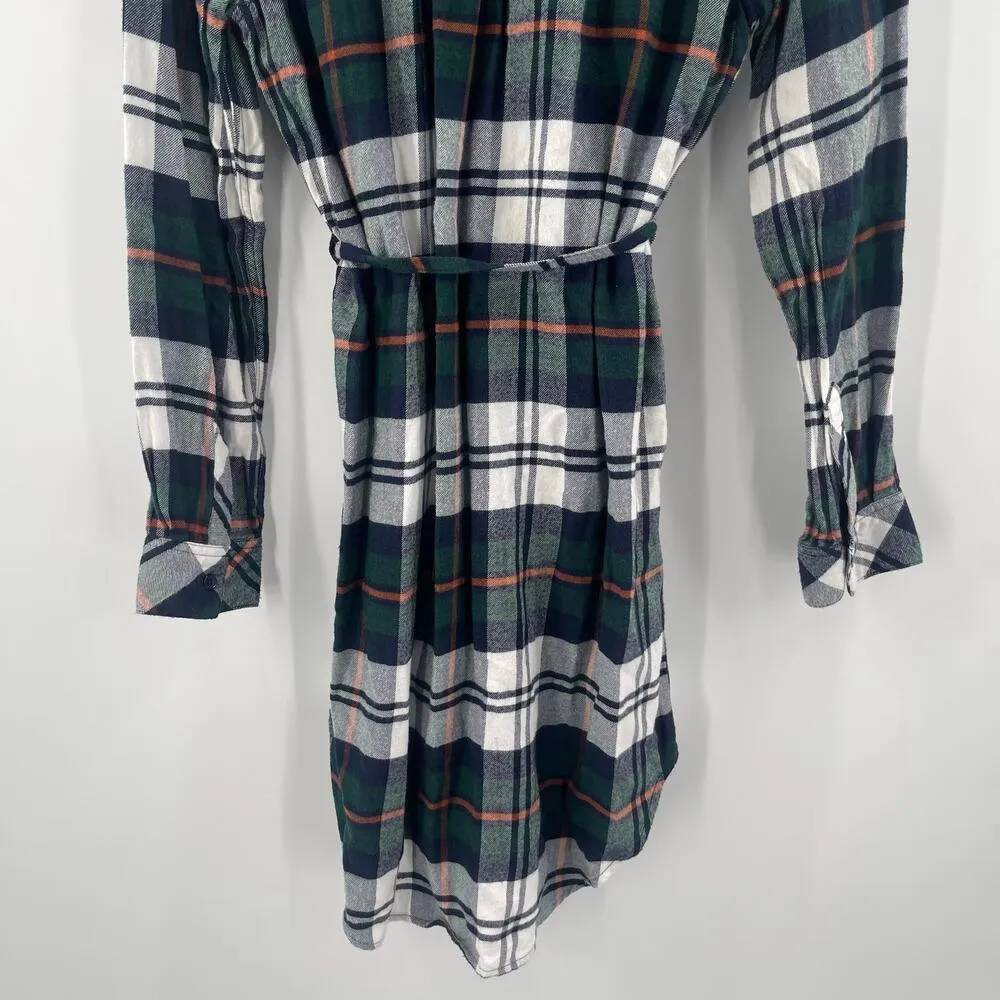 RAILS Shirt Dress Medium Nadine Flannel Plaid Button Down Tie Waist Green Navy - Image 9