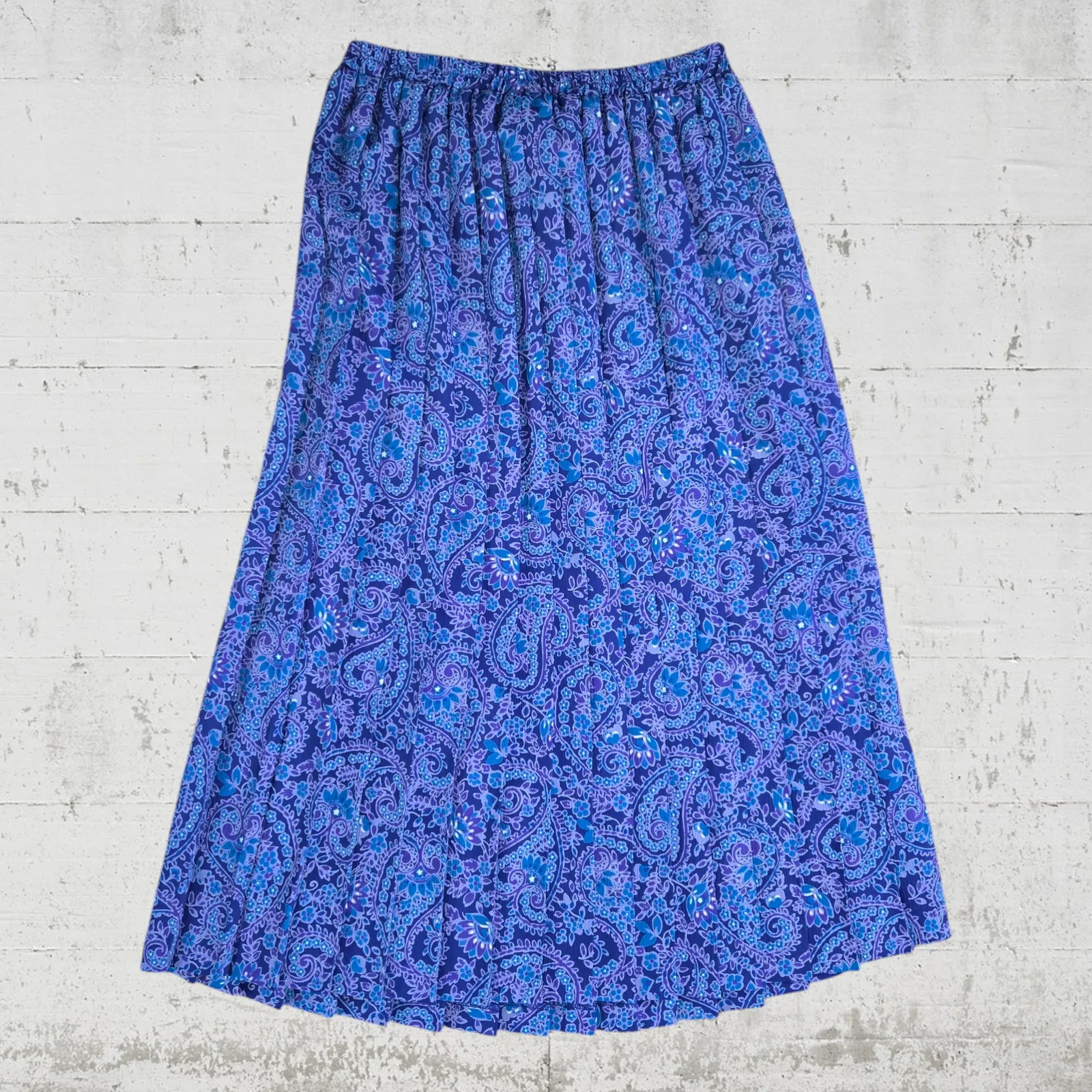 Vintage 1980s Blue Paisley Leslie Fay 3 Piece Skirt Blouse Scarf Set Size 10 Black - Image 16