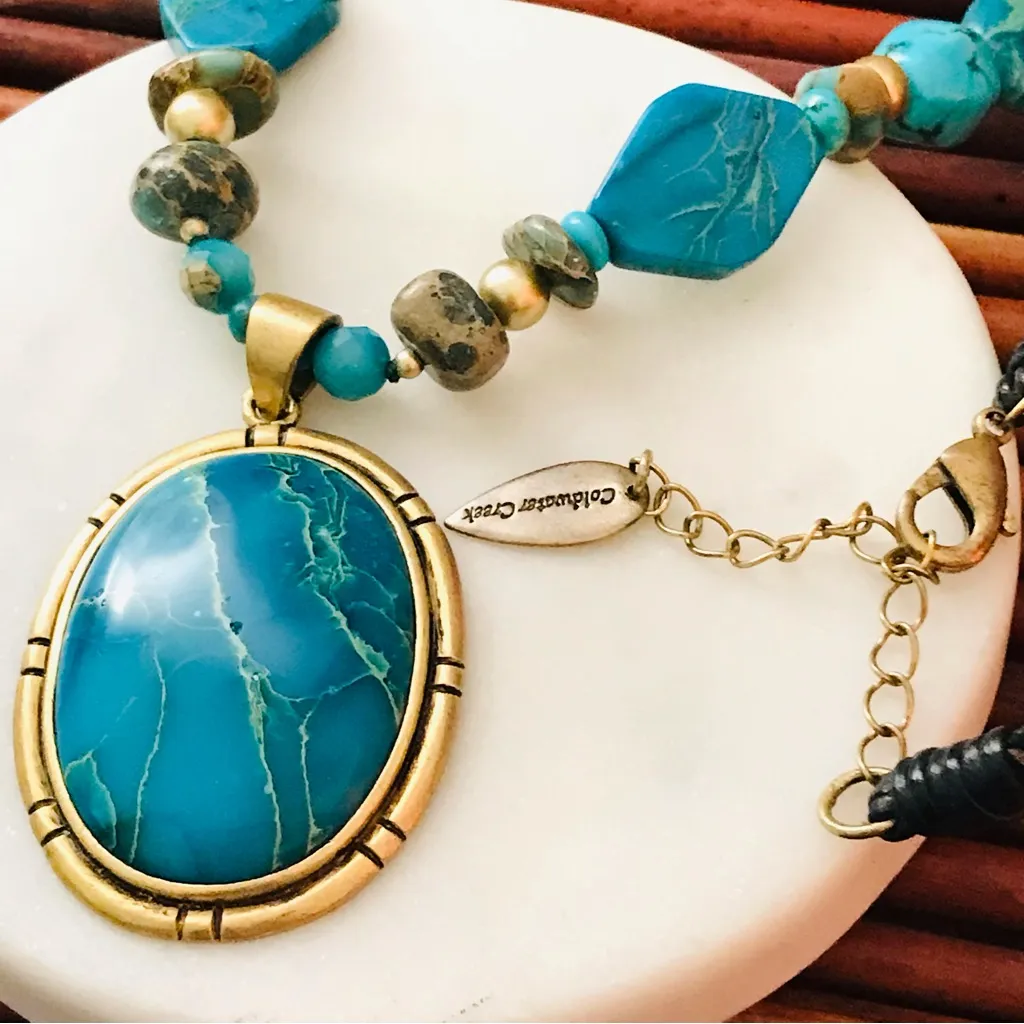 Coldwater Creek Faux Turquoise & Glass Bead Corded Necklace - Image 4