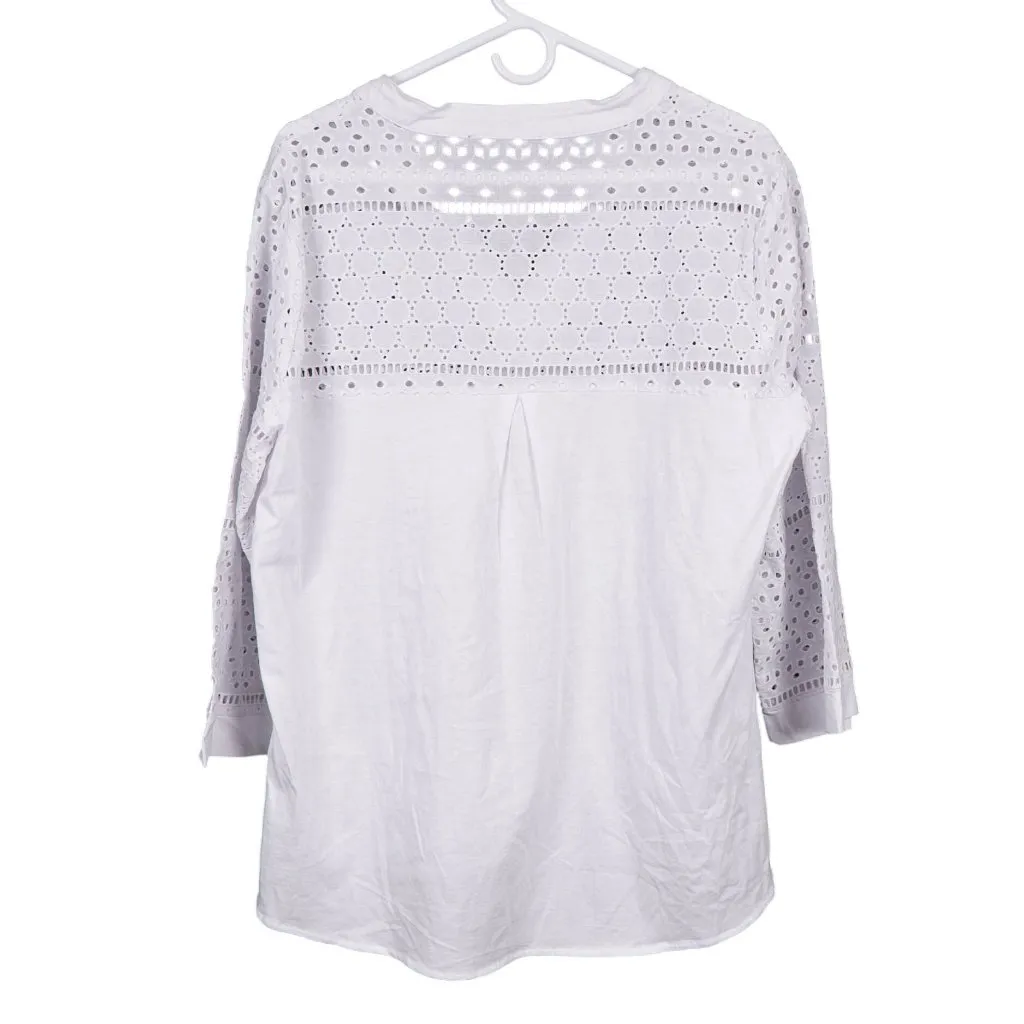 August Silk Eyelet Blouse XL Women White VNeck Long Tunic Cover Up Cotton CutOut - Image 6