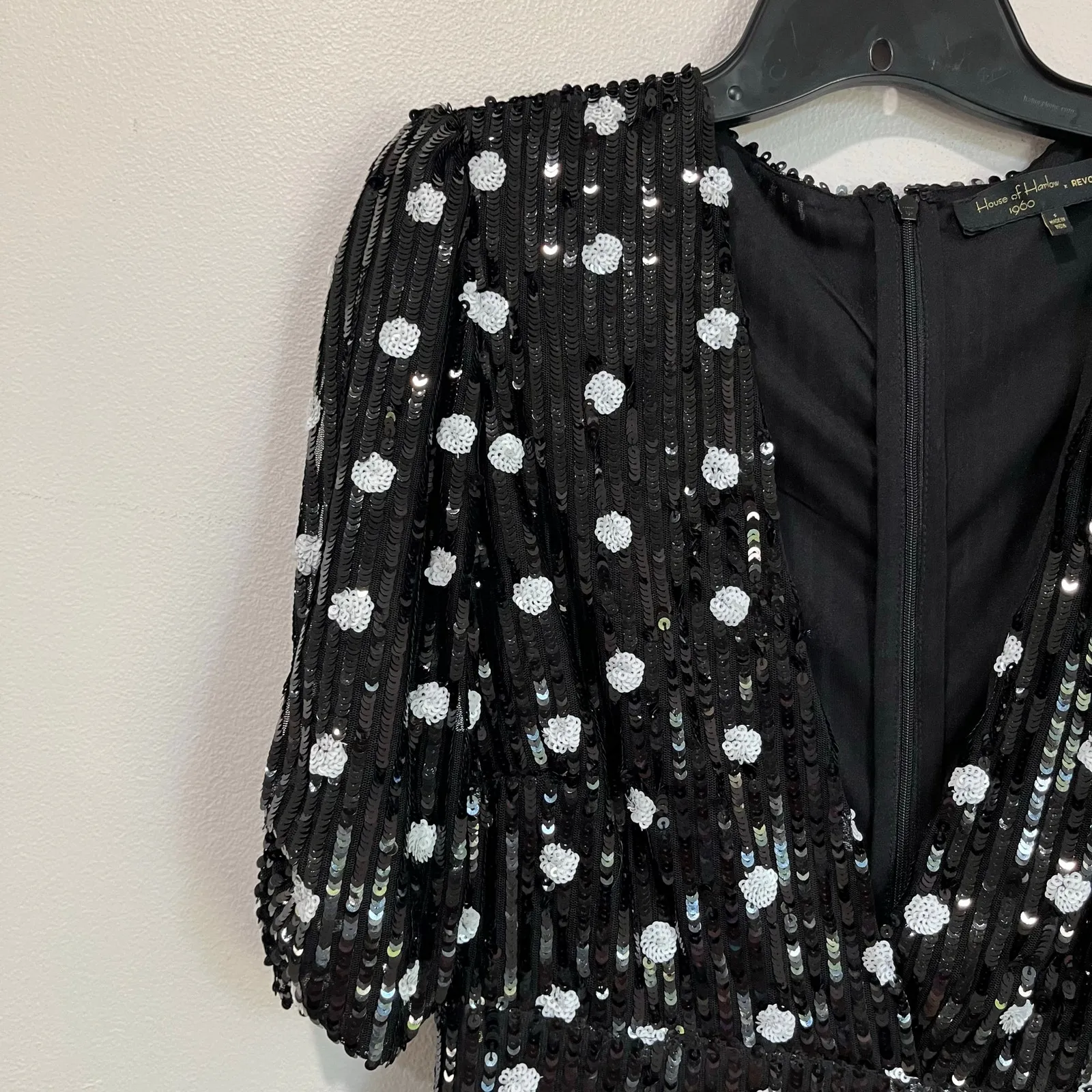 REVOLVE House of Harlow Black Sequin Polka Dot Mini Dress Party Cocktail Sz S - Image 7