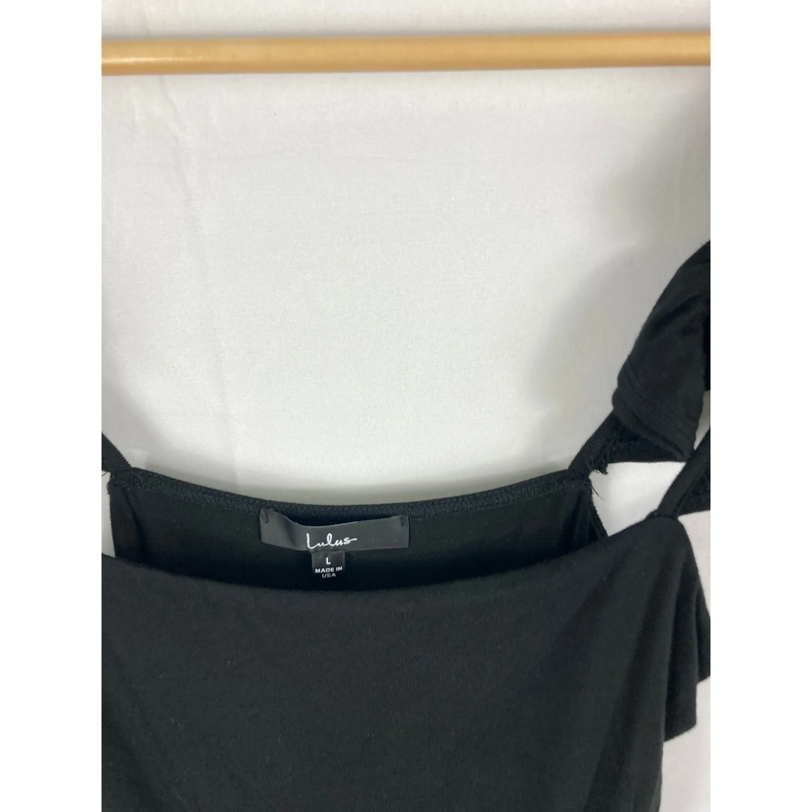 Lulus Black Ruffle Sleeve Ribbed Bodysuit Size Large - Image 3