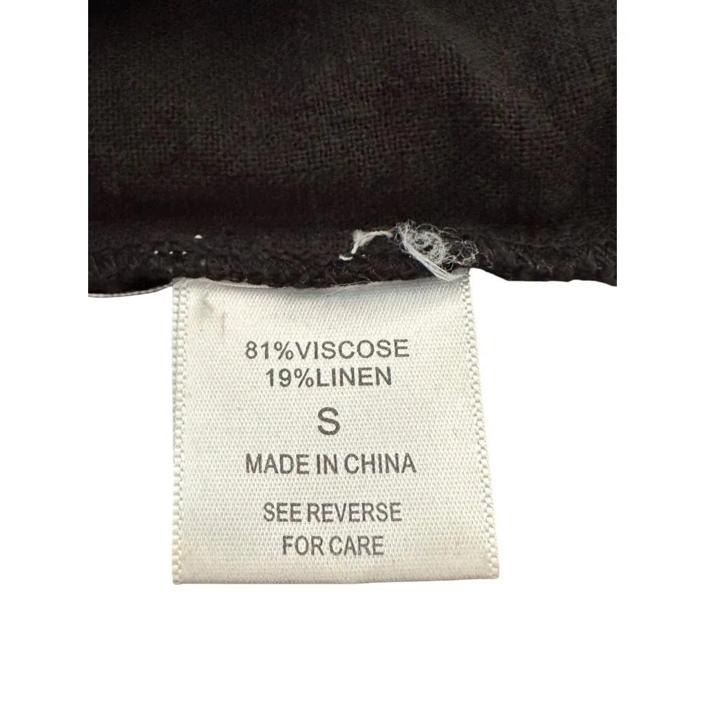 Lucy Paris Black Floral Embroidered Off Shoulder Top Linen Blend S Whimsical - Image 4