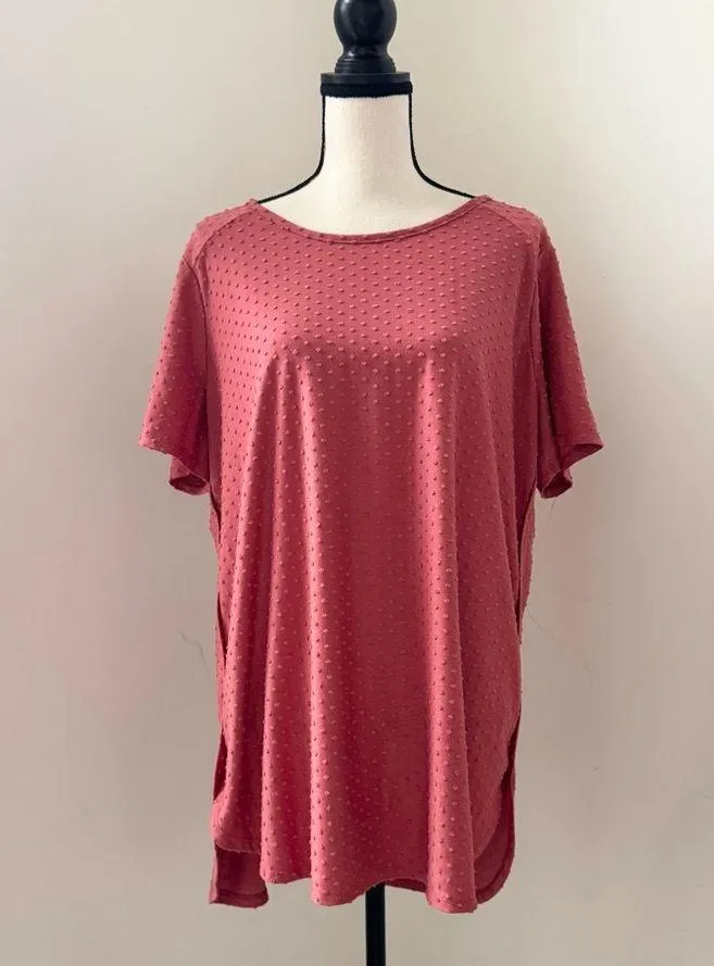 Adrianna Papell Red Sand Swiss Dot Tunic Loose Short Sleeve Round Neck Size XL - Image 4