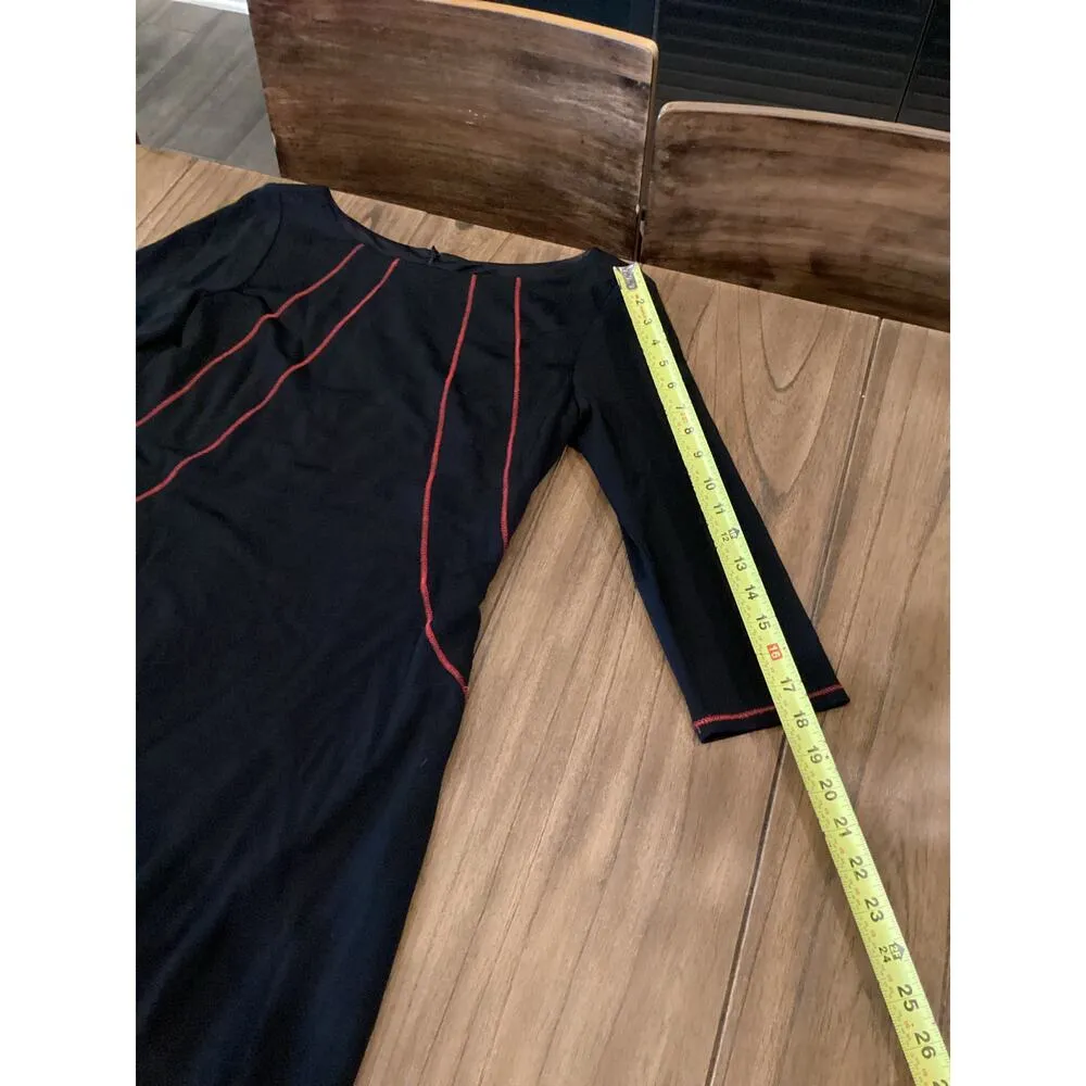 David Meister Black red stitch detail Knee Length sheath Dress 3/4 Sleeves  10 - Image 11