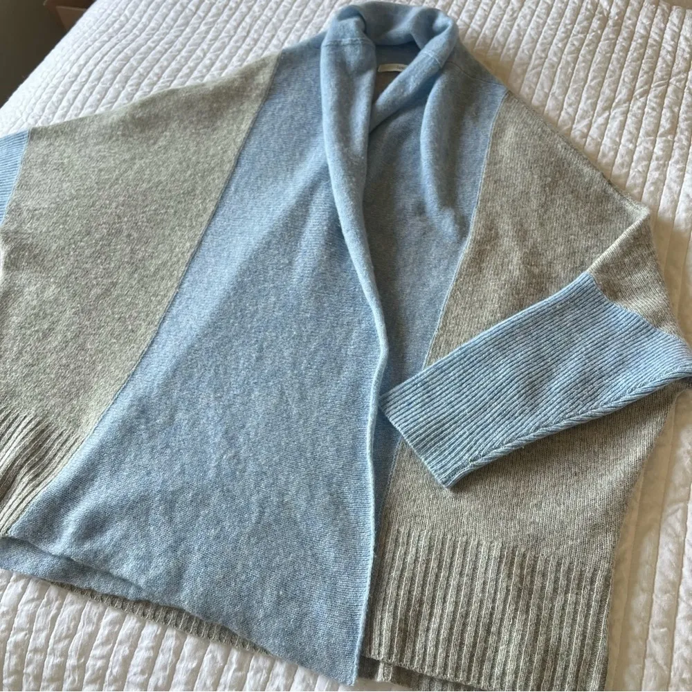 Subtle Luxury 100%Cashmere cocoon Cardigan open front shawl collar blue S/M Gray Size undefined - Image 9