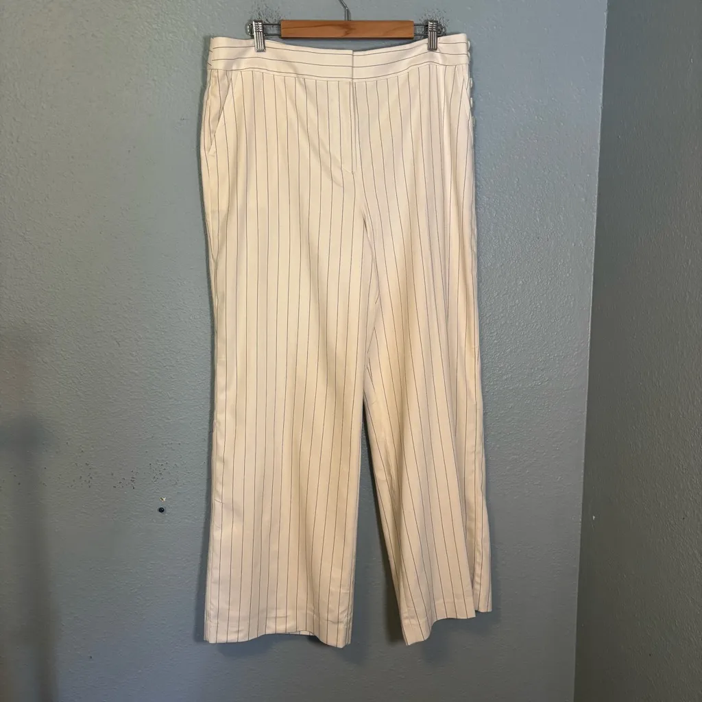 NWT Talbots Linen Greenwich Wide Leg‎ Trouser Pants Sunny Pinstripe - Image 2