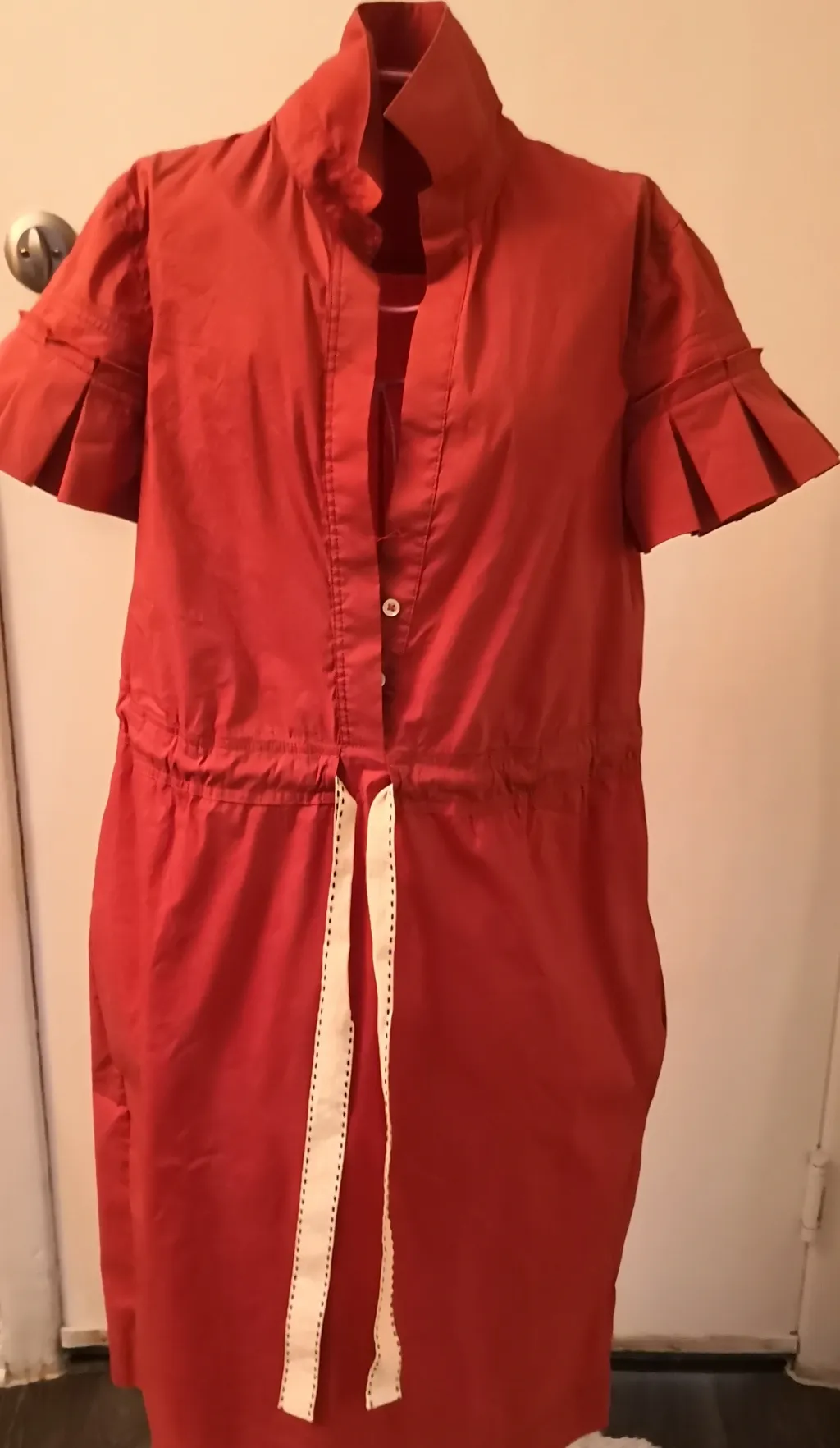 BCBGMaxAzria Flutter Sleeve Cottage Core Shirt Dress 2 Midi Minimalist Tradwife - Image 4