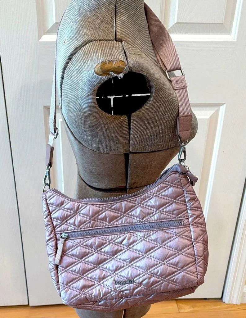 Baggallini Light pink mauve modern quilted nylon crossbody convertible RFID Bag - Image 1