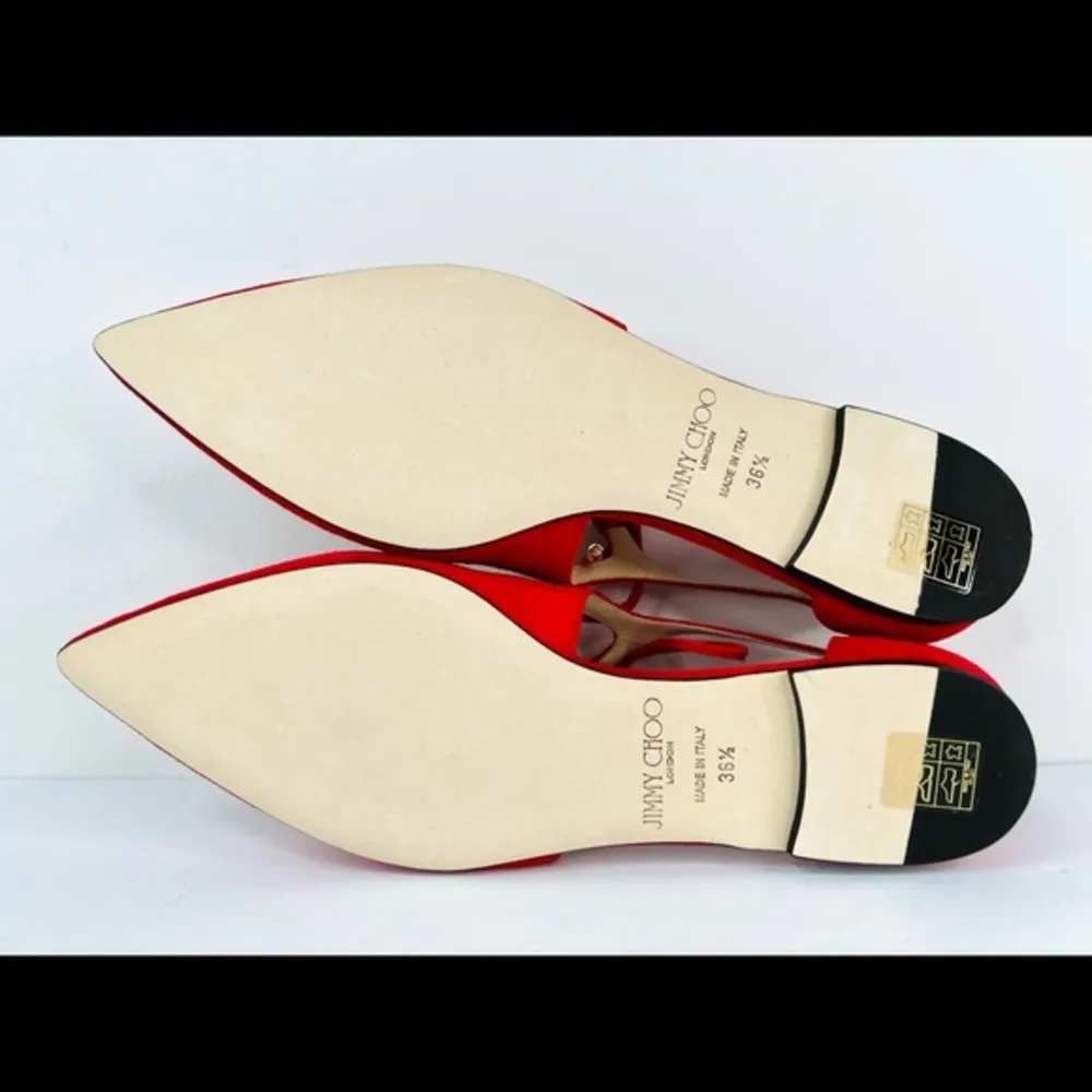 Jimmy Choo Vanessa Flat Red Suede Strap Lace Pointed Toe Ballet Flats Size 36.5 - Image 5