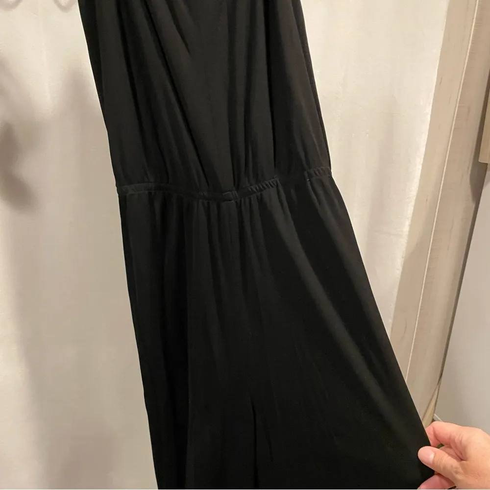 Stunning vintage 70’s rayon slinky skinny strap elastic waist wide leg jumpsuit Black Size XS - Image 9