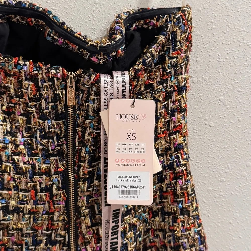 House of CB NWT Size XS Multicolor Gabrielle Tweed Strapless Midi Dress Formal - Image 3