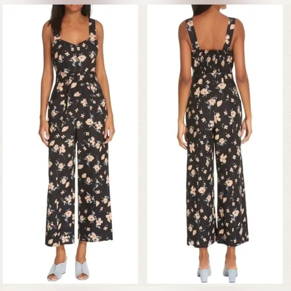 Rebecca Taylor Daniella Floral Linen blend Cropped Waist Tie Jumpsuit spring - Image 2