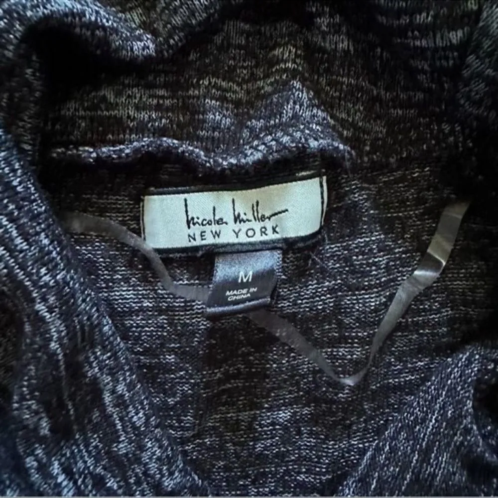 Nicole Miller Cowl Neck Heather Black Long Sleeve Sweater w/ Pockets Sz Medium - Image 6