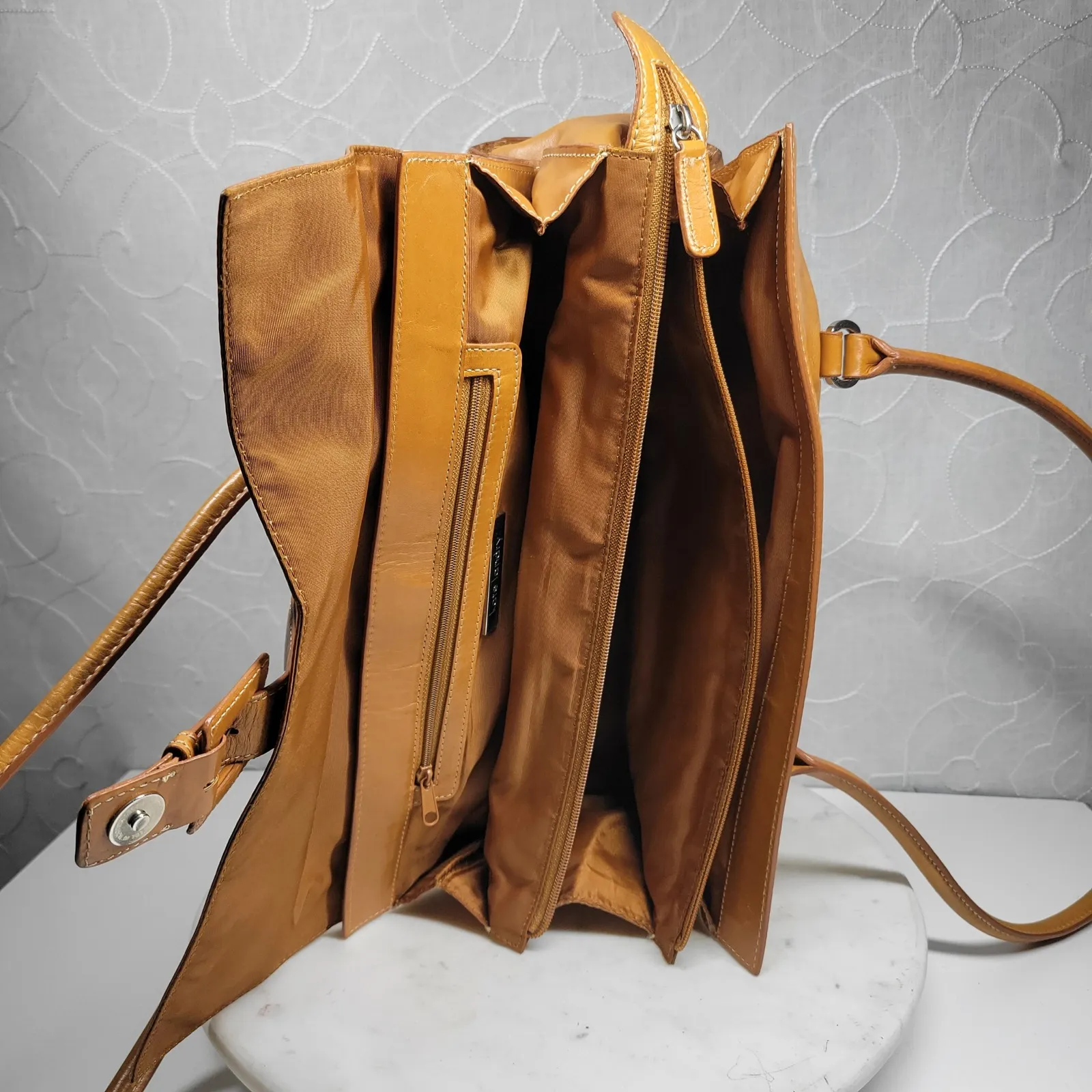 Kate Landry Shoulder Bag Womens Medium Genuine Leather Tan Buckle Flap - Image 13