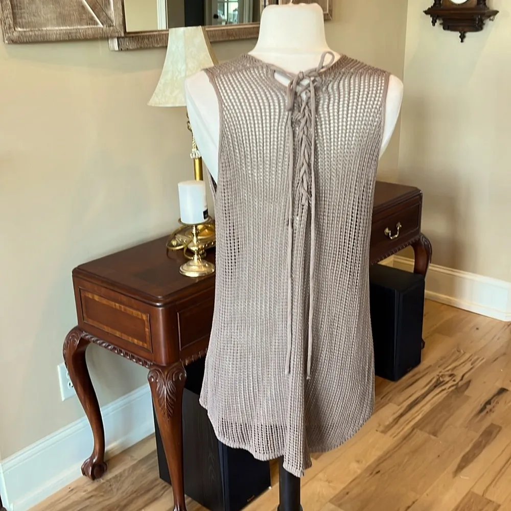 Brown Tan Crochet Top Lace Up Back Size undefined - Image 5