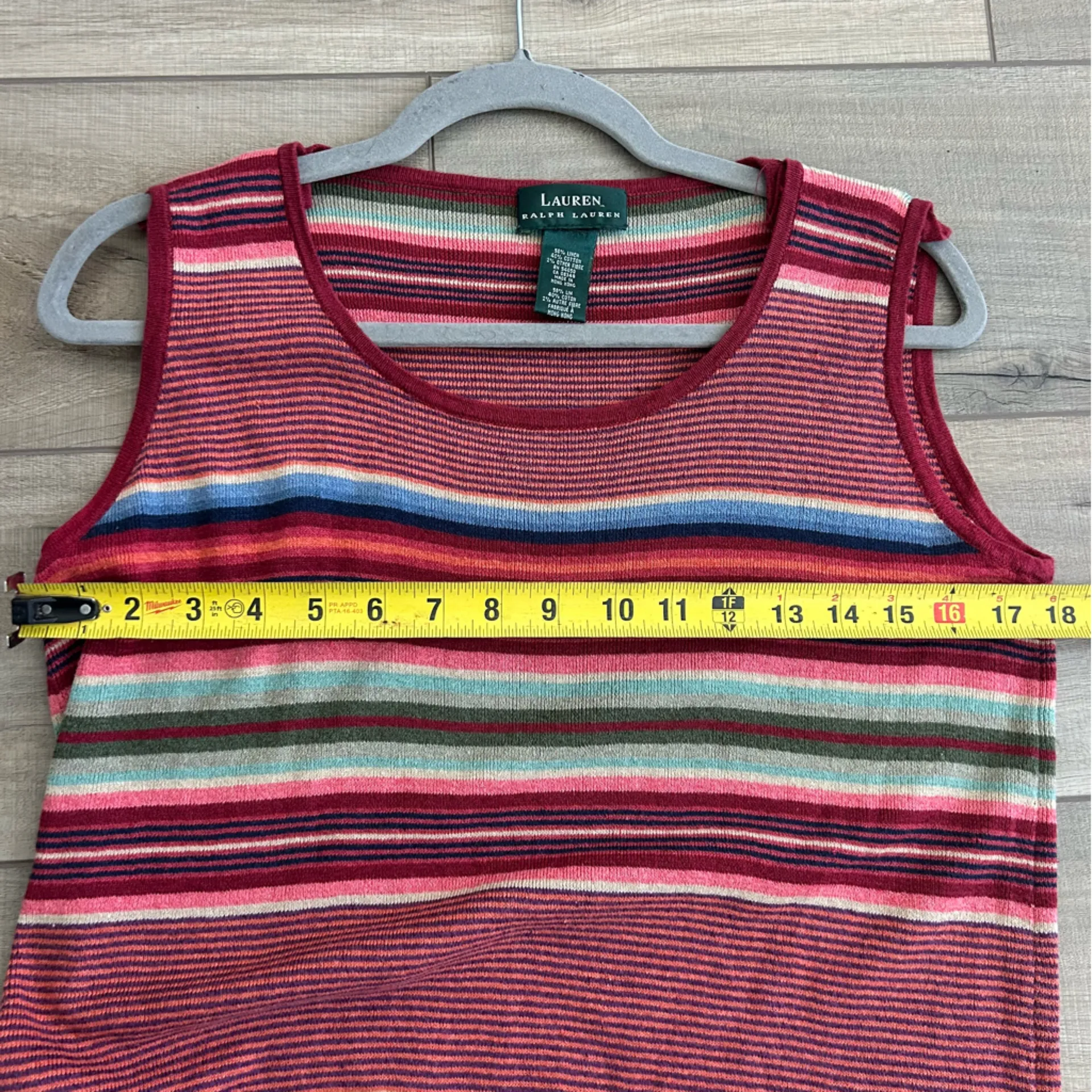 Lauren Ralph Lauren Red Blue Striped Sleeveless Linen Cotton Knit Maxi Dress L - Image 5