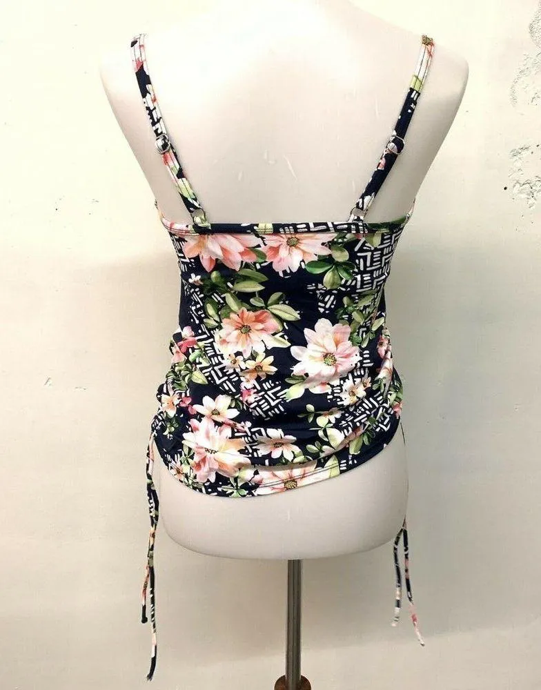 Swim Solutions Multicolor Floral Twist Bra Tankini Top Swimsuit Size 8 - Image 3