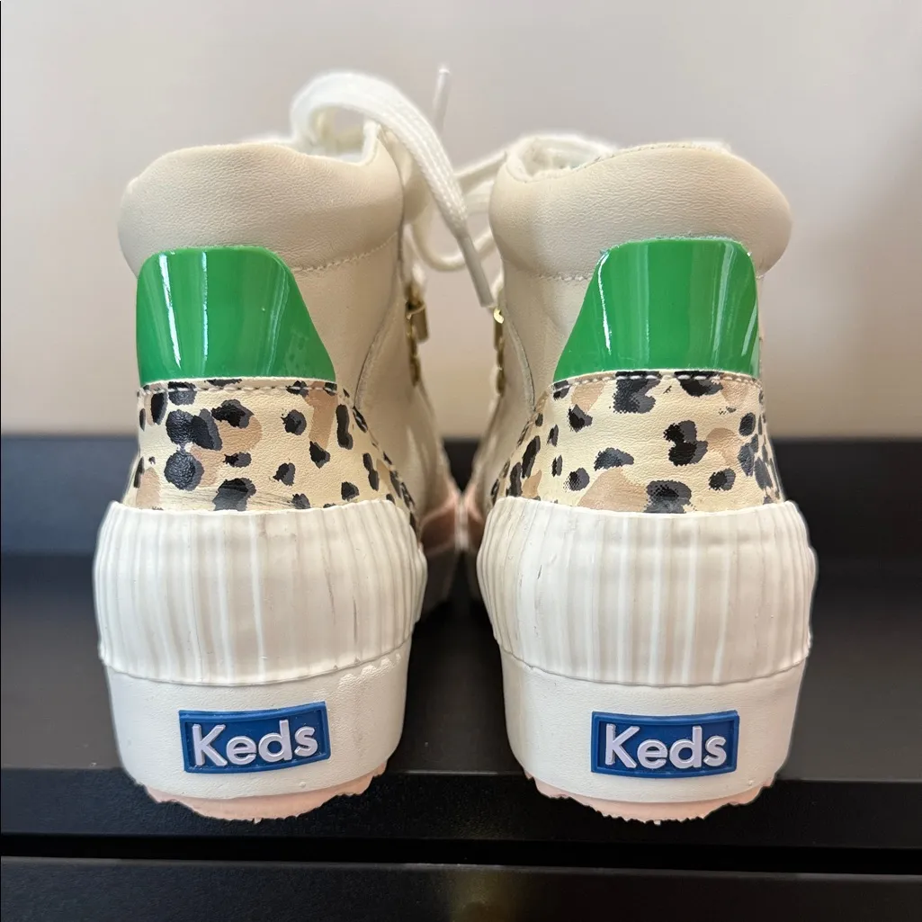 Keds Women’s High Top Sneakers White Pink Leopard Print Green Accent Size 6 - Image 2