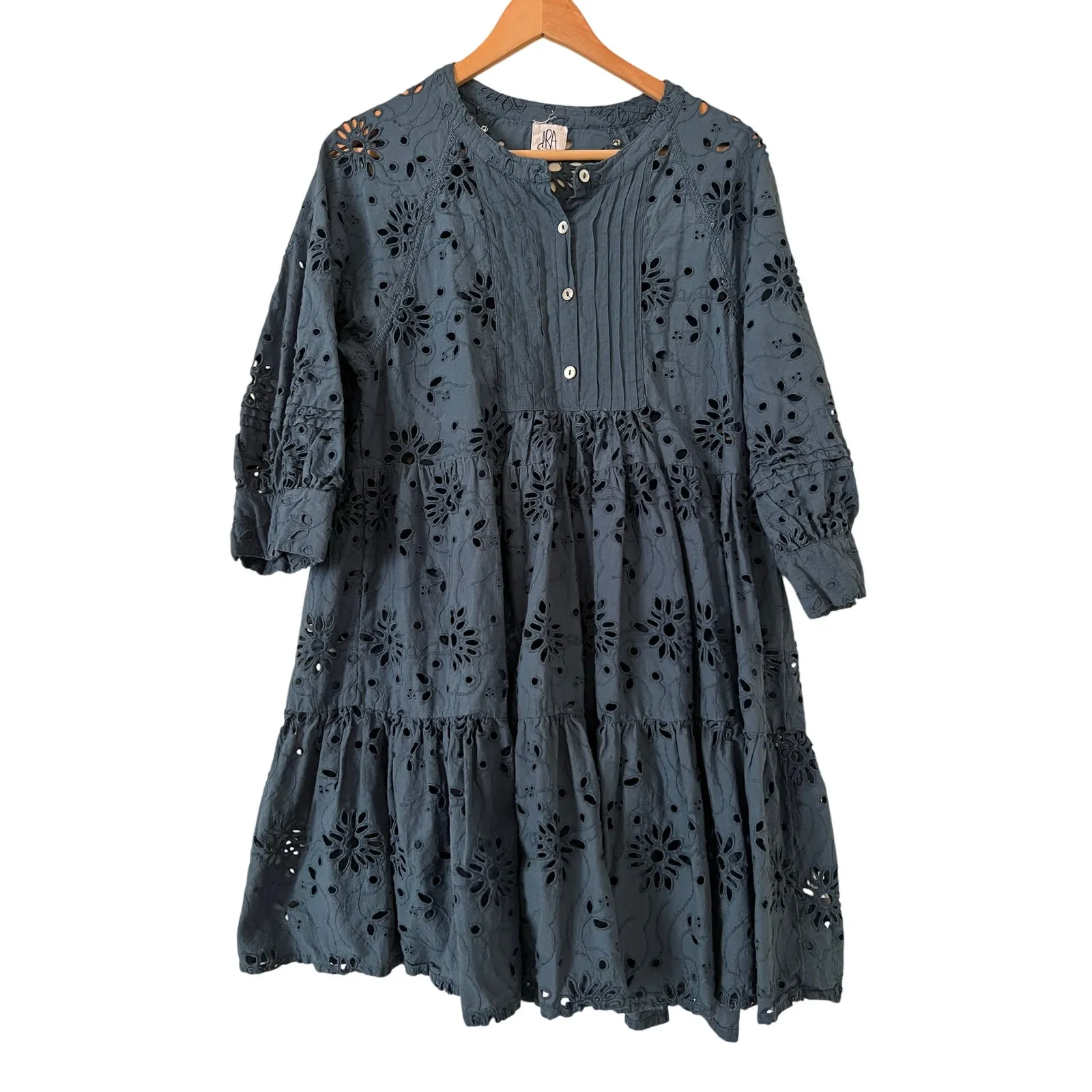 Anthropologie dRA Los Angeles Yara Eyelet Mini Dress L Cornflower Blue Cotton Size L - Image 3