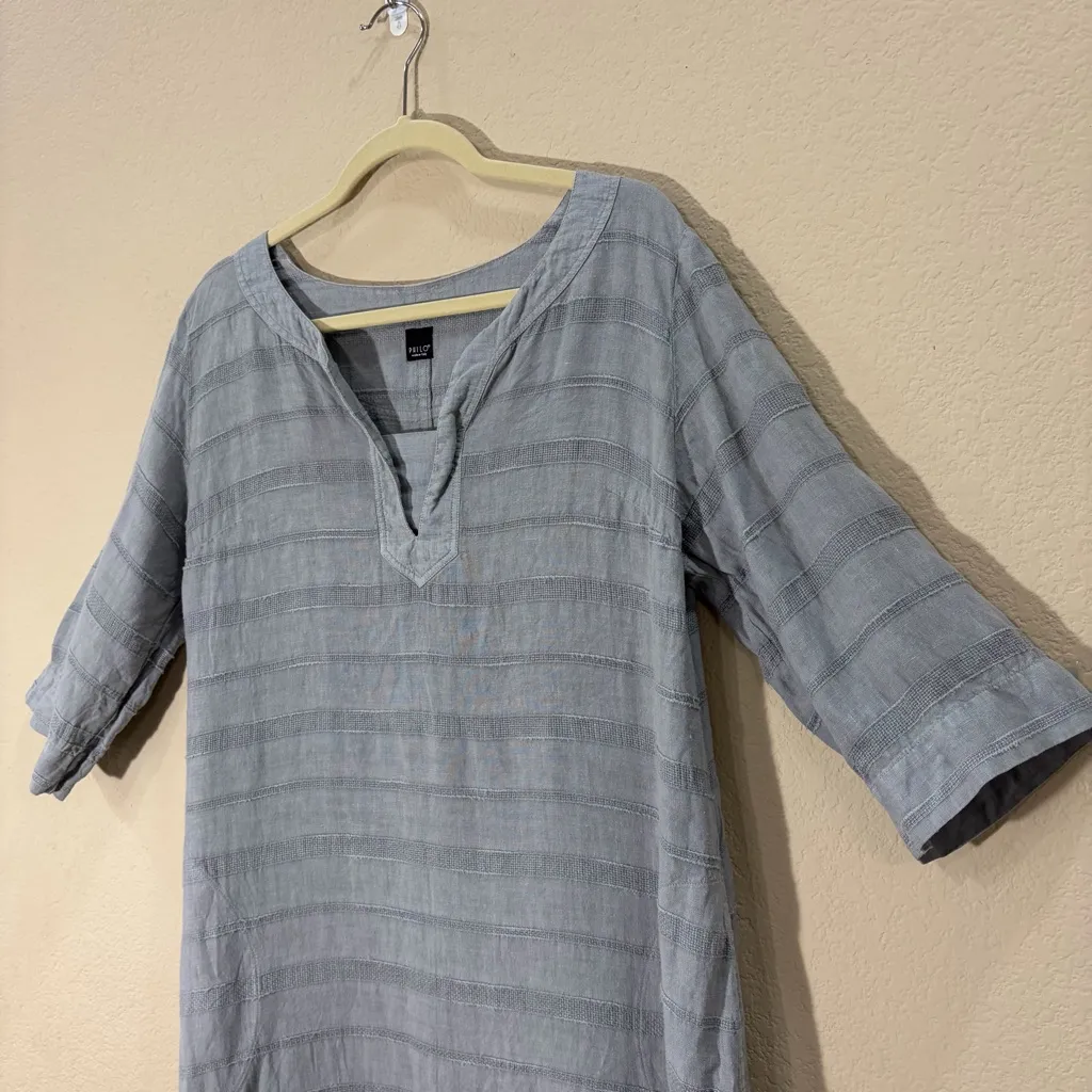 PHILO By Mangolini Italy Women's Gray Linen Shift Dress Sz 44/8 Cottagecore EUC - Image 2