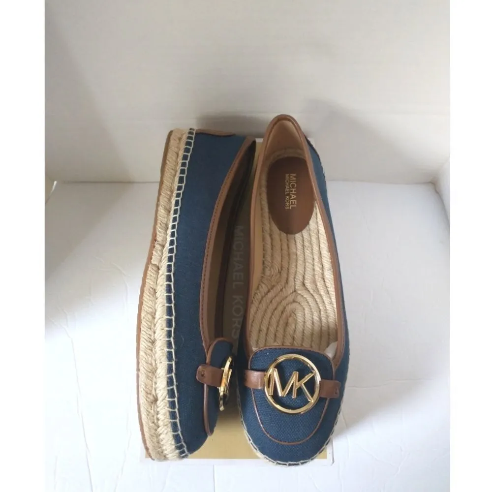 New! MICHAEL KORS MK Logo Lillie Espadrille Flats Shoes Navy Blue Size 8 - Image 4