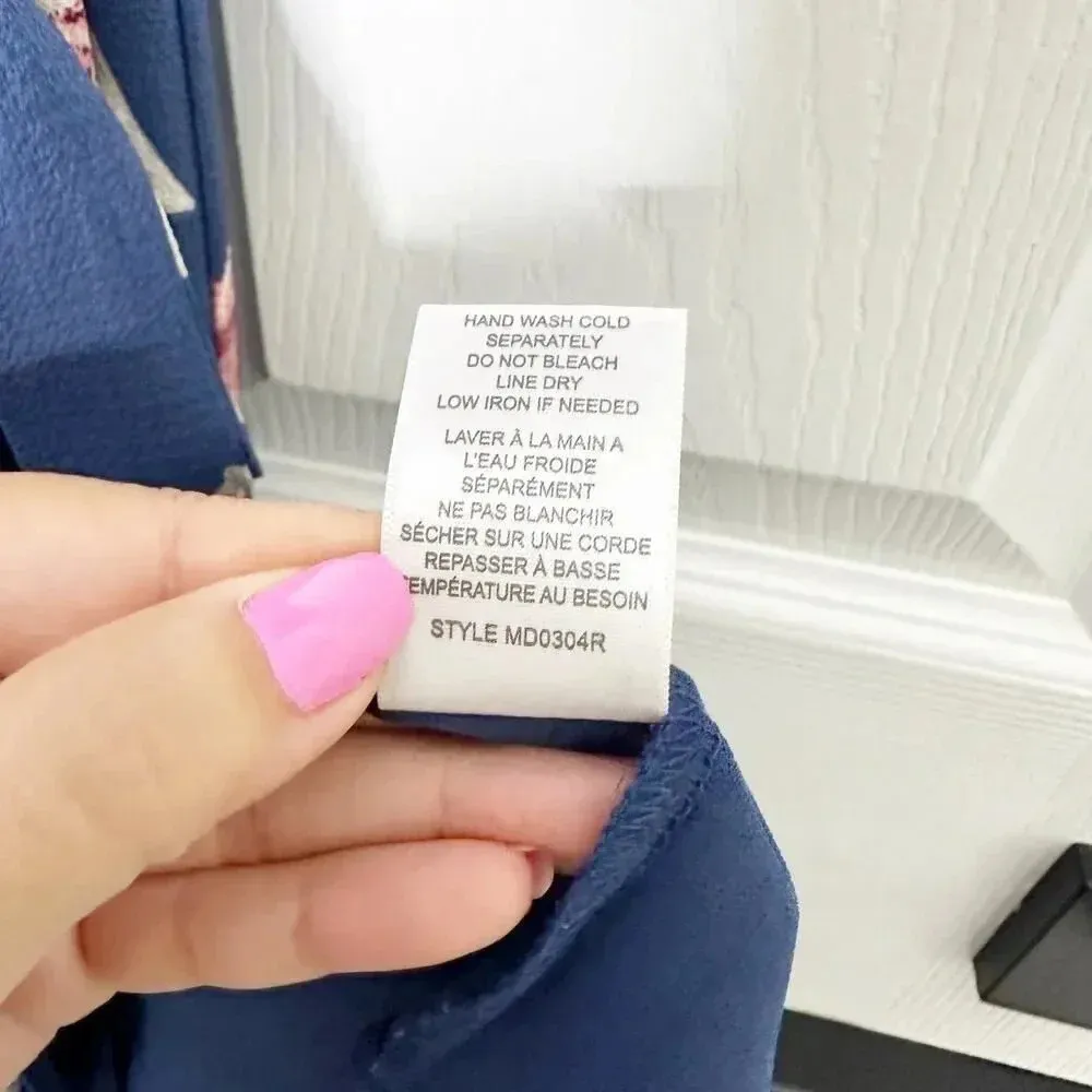 BOBEAU Size Small Short Sleeve Midi Wrap‎ Dress Blue Pink Floral Print - Image 5