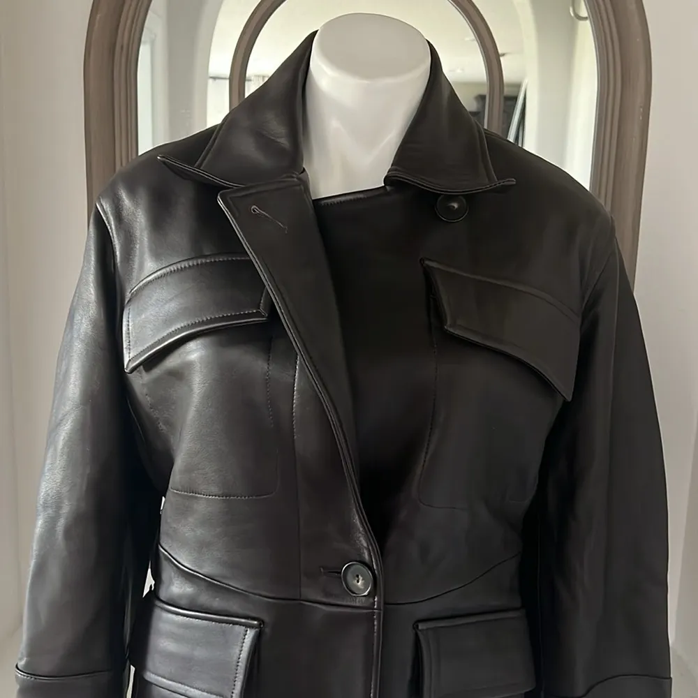 Vince 100% Lamb Leather Safari Jacket in Brown, Size M New w/Tag Retail $1495 - Image 10