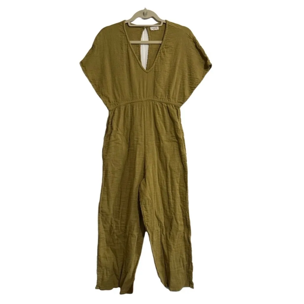 WORLD MARKET Misha Mustard 100% Cotton Gauze Cropped Wide Leg Jumpsuit w Pockets Size undefined - Image 2