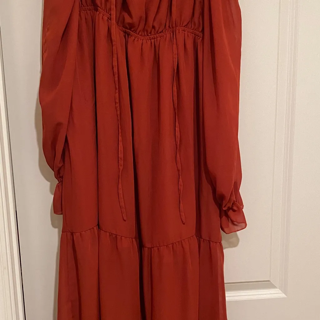 SHEIN Rust Red Long Sleeve Dress - Image 2