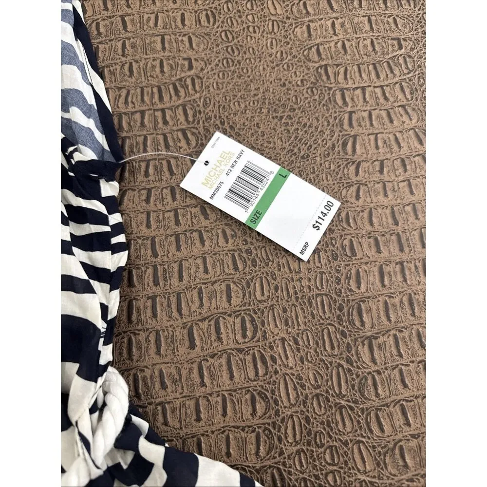 Michael Kors Zebra Print Belted Cover-Up Dress Navy White Size Large NWT - Image 5