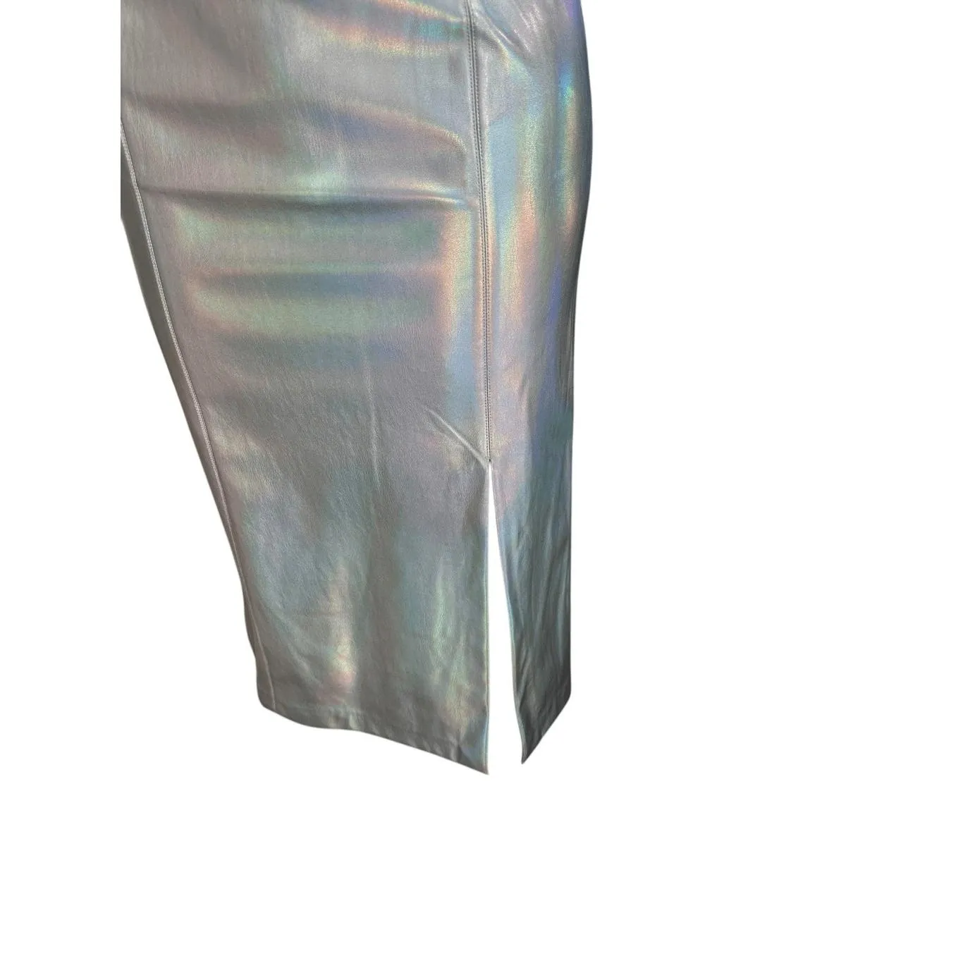 Steve Madden Dress Women Silver Metallic Bodycon Side Slit Halter Iridescent - Image 5