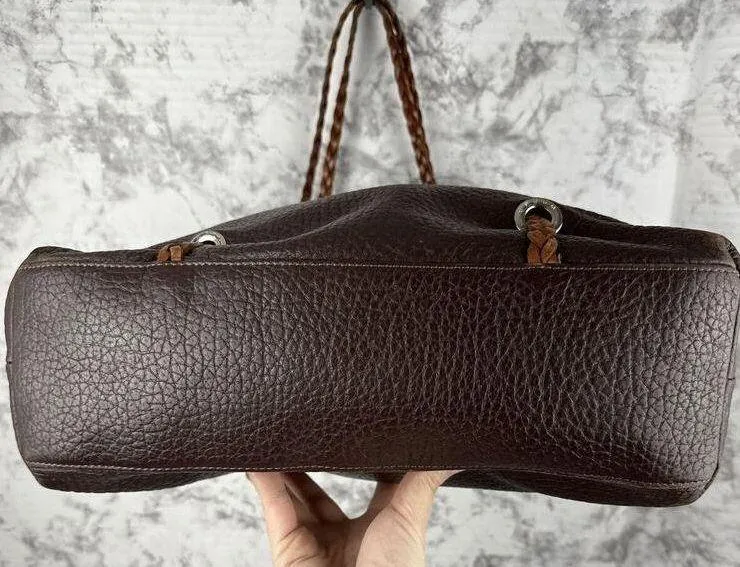 Groom Paris Womens Tote Bag Purse Brown Pebbled Leather Braided Straps Zip Top - Image 4