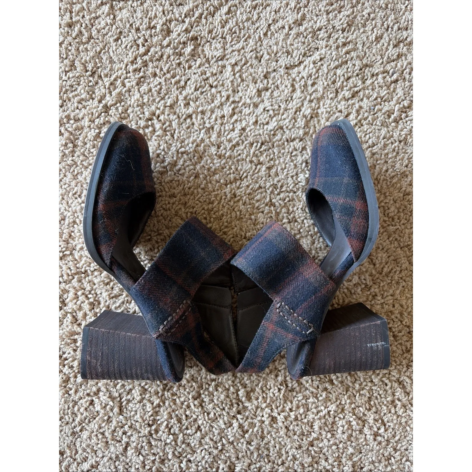 Lucky Brand Dark Brown Multi Plaid Closed Toe Block Heel Shoes Academia Womens 6 - Image 6