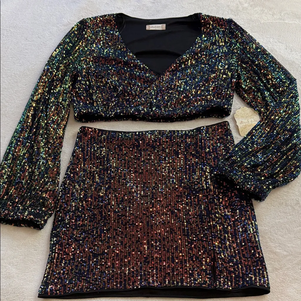 Altar’d State Sequin Mini Skirt & Long Sleeve Crop Top Set – NWT - Image 9