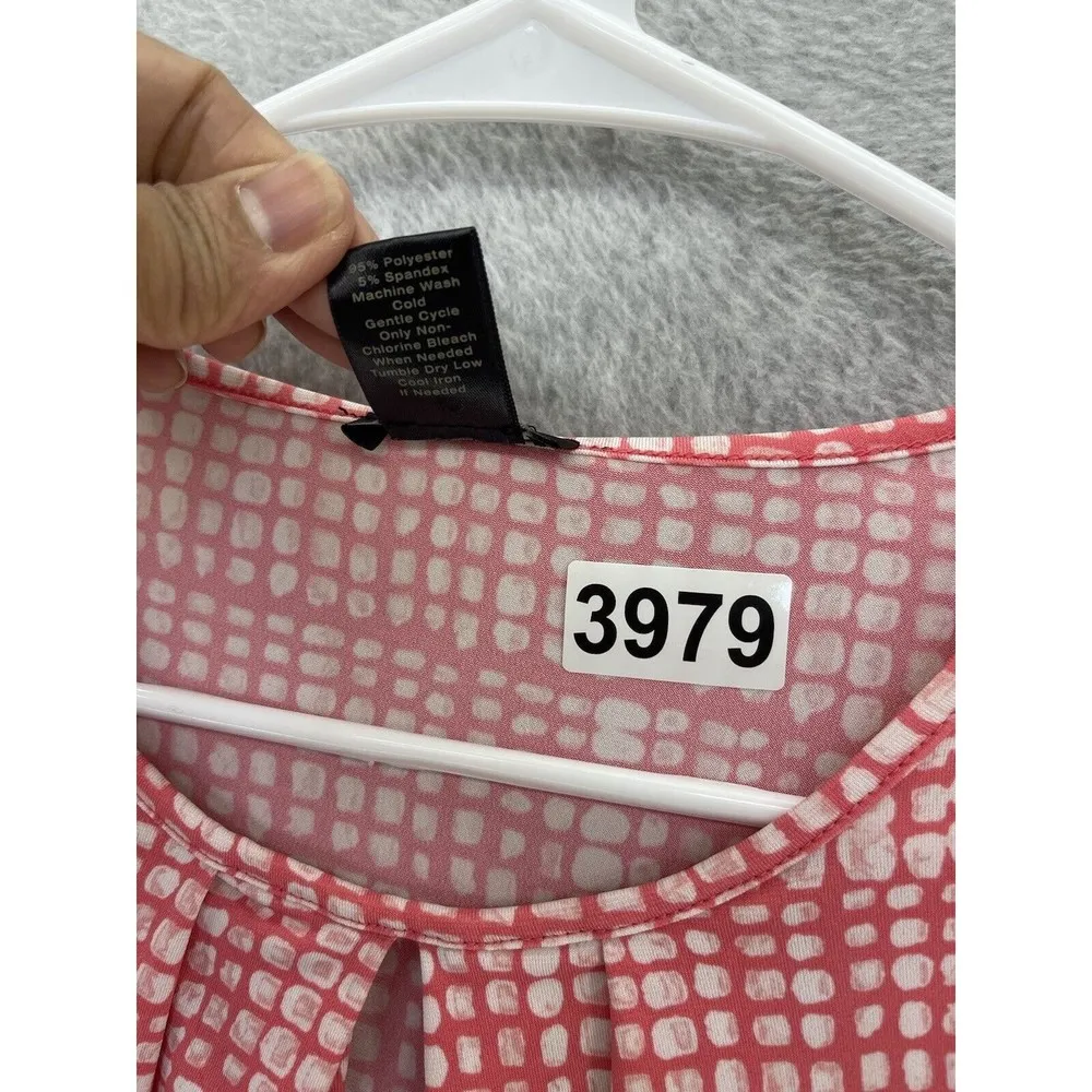 Ann Taylor Women's Blouse 3/4 Sleeve Small Petite Pullover Pink White Squares - Image 7