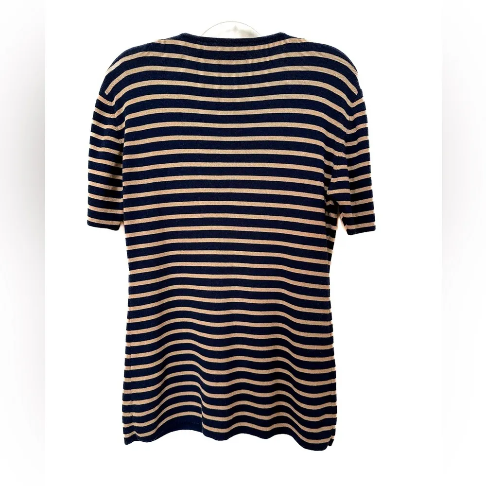 short sleeve, button up, striped, knit, cardigan. Sz L - Image 2